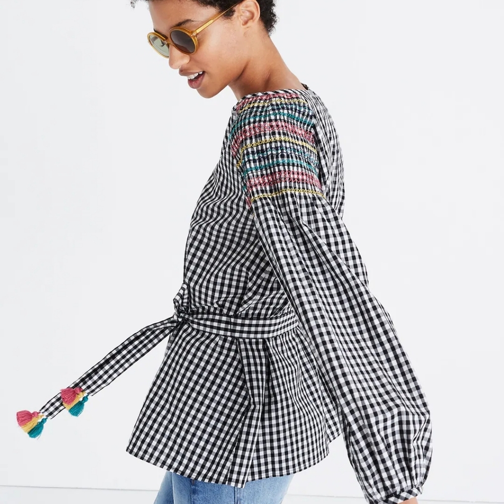 Madewell Smocked Gingham Top, Size XXL